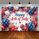 1 Happy Party Banner on July 4th - Patriotic Polyester Background with American Flag and Star Spangled Banner Design